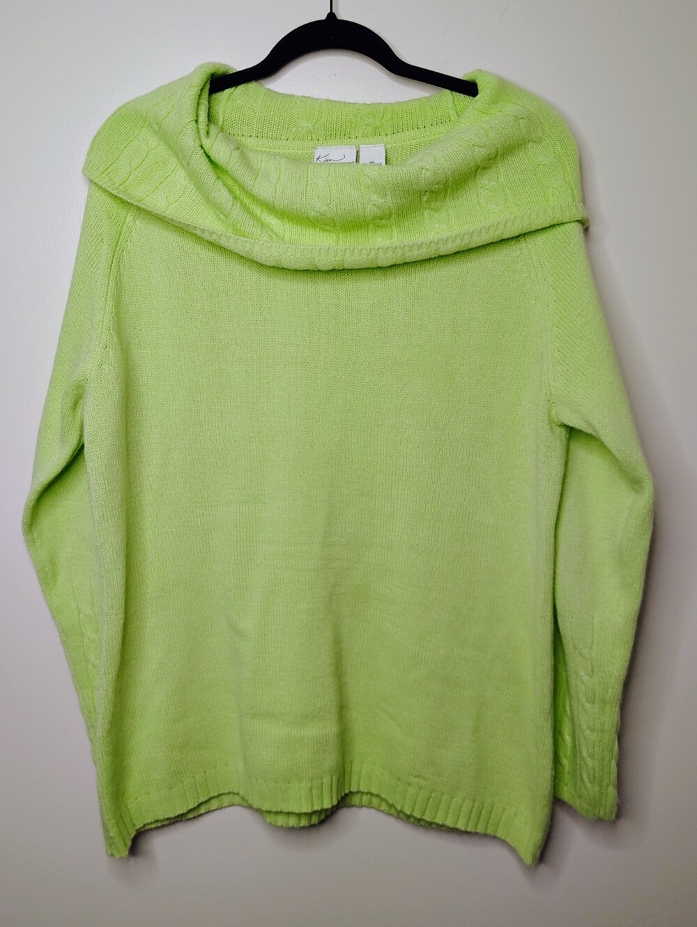 Kim Rogers XL Light Green Cowl Neck Sweater Cable Knit Long Sleeve Pullover